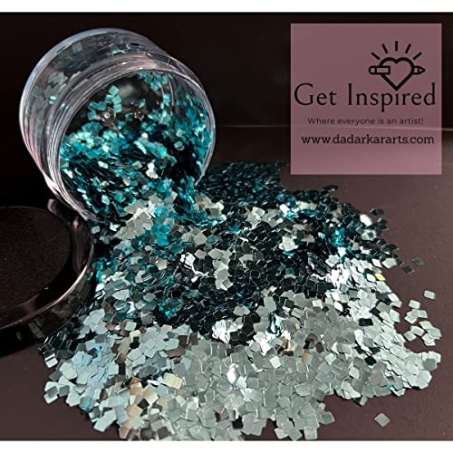 Super Shiny Teal Blue Square Glitter Chunks 3x3mm Size Heat Resistant Glitter for Resin, DIY Art & Craft 30gms Jar-image-4