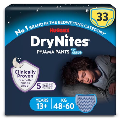 HUGGIES DryNites Pyjama Pants Boys 13+ Years (48-60KG) 33 x Bedwetting Pants Up to 100% Leak Free Nights