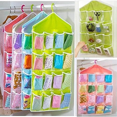 Pick 'N' Save 16 Pocket Hanging Transparent Foldable Wardrobe Mount Organiser Storage Bag (Random Color Available)