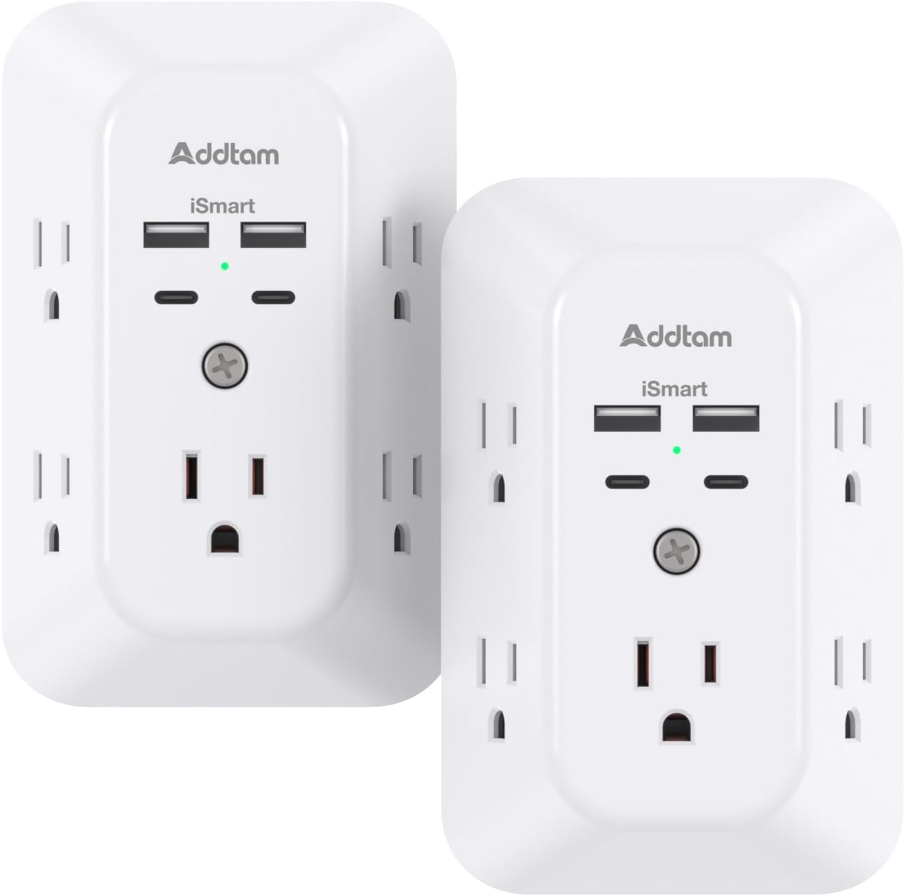 2 Pack USB Wall Charger Surge Protector, Multi Plug Outlet with 5 Outlet Extender and 4 USB Charging Ports (2 USB C Outlet) 3 Sided 1800J Power Bar for Home Travel Office image 2