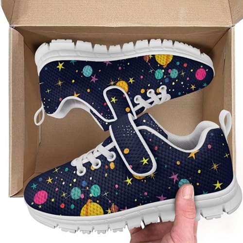 Little Kid Shoes for Boys & Girls Breathable Tennis Running Sneakers for Kids White Sole Galaxy Space Planet Pattern2