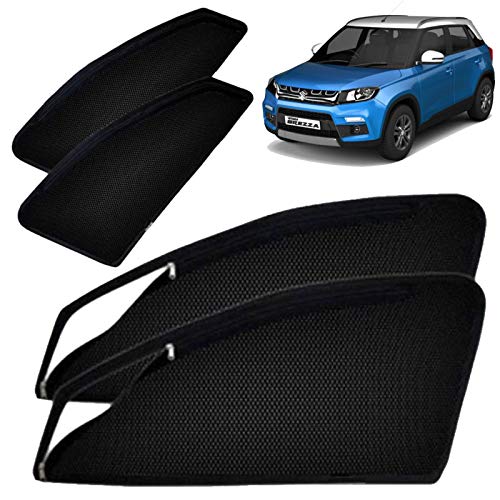Image of Autofact Magnetic Window Sunshades /Curtains for Maruti Brezza [Set of 4pc - Front Door Windowspc with Zipper ; Back Door Windowspc Without Zipper] (Black)