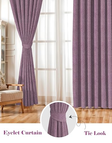 Image of Casableu Twillbone Digital Print 85% Blackout Curtains for Long Door /Window, Thermal Insulated, Tie Back, Wider Width 50 in, Eyelet Curtains for Living Room /Bedroom (D Pink 9 ft Set of 2)
