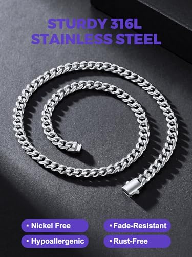 Richsteel Cuban Link Chain for Men, Mens Stainless Steel Miami Curb Chains Necklace 6/9/12mm Width Gold/Silver/Black Plated Non-Tarnish Trendy Jewelry 18-30 Inch - Image 4