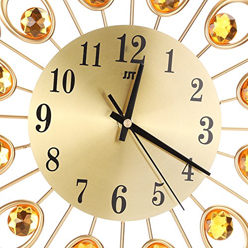 Awakingdemi Luxury Diamond Crystal Leaf Large Wall Clocks Metal Living Room Creative Wall Clock Fashion Silent Wall Watch (B) #TOP2