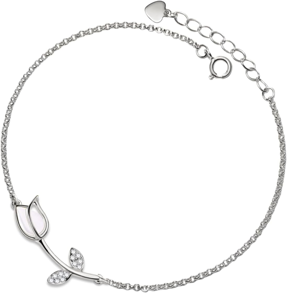 PERIMADE 18K Gold Plated CZ Opal Tulip Charm Bracelet 925 Sterling Silver Cubic Zirconia Flower Bracelet Anniversary Birthday Friendship Jewelry Gift for Women Mother Wife Daughter Best Friend
