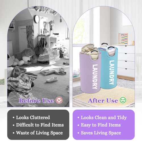 Image of Set of 2 Collapsible Laundry Baskets with Handles, 95L Big Laundry Hampers for Bedroom, Waterproof Clothes Baskets, Independent Dirty Clothes Hamper for Travel, Nursery, Purple /Blue