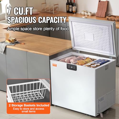 VEVOR Chest Freezer, 5.4 Cu.ft / 153 L Compact Deep Freezer, Free Standing Top Open Door Compact Freezers with 2 Removable Baskets & Adjustable Thermostat, Energy Saving & Low Noise, White on Fridge.com