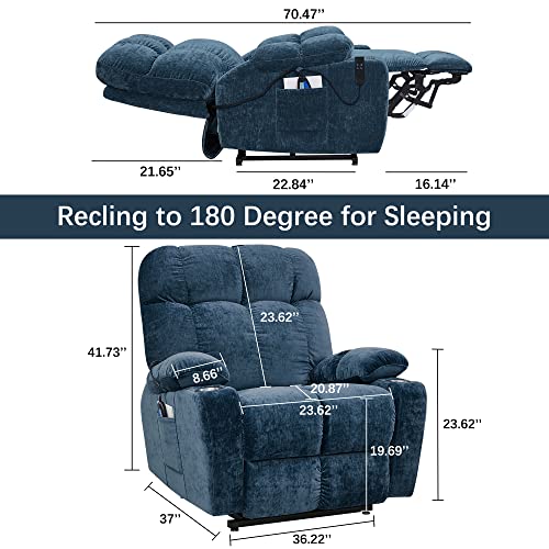 Electric Power Lift Recliner Oversize Chair Dual Motor Vibration Massage Heated Gift Fabric Single Sofa For Elder With Side Pockets Cup Holders For Living Room 180 Degree For Flat Sleeping #TOP5