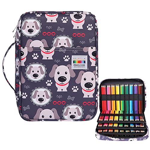 JAKAGO 220 Slots Colored Pencil Case Large Capacity Pen Holder for Artist Painter Zipper Organizer Bag for Marker Highlighter Storage Case for Office Sketch Travel Supplies (Dog)