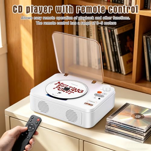 CTDZLED Portable CD Player with Bluetooth, 2600mAh Battery, USB & AUX, Dual 3W Speakers, Remote Control – for Seniors, Nostalgia Gift, Home Party (White) by CTDZLED - Image 5