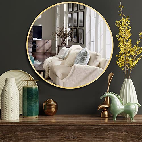Itrue Round Gold Mirror 36 Inch For Bathroom Circle Mirrors For Wall Decorative Brushed Metal Frame Mirror For Living Room Bedroom, Entry #TOP1