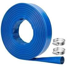 1-1/2"*100ft Pool Backwash Hose, Heavy-Duty Lay Flat Discharge PVC Hose, Weatherproof Burst Resistant for Water Drain Pools, Swimming Pool Clean Filters, Water Transfer, with 2 Clamps