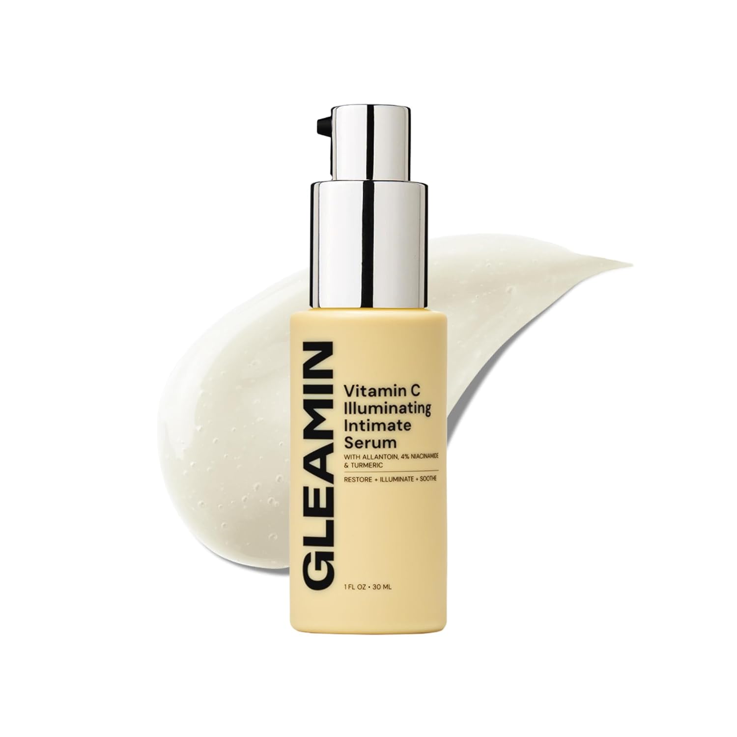 Gleamin Illuminating Intimate Serum - Vitamin C Serum with 4% Niacinamide, Turmeric & Alpha Arbutin for Uneven Tone and Hyperpigmentation on Underarms, Inner Thighs & Intimate Areas - 1 fl oz