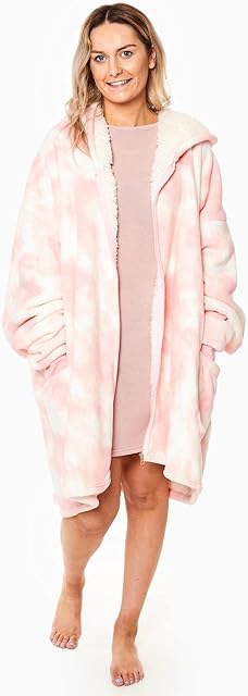 Dreamscene Tie Dye Oversized Hoodie Zip Up Womens Sherpa Fleece Wearable Blanket Giant Sweatshirt