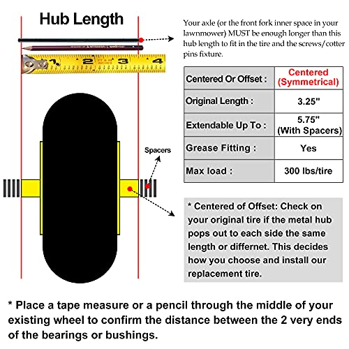 2 New Solid 8X3.00-4 Flat-Free Smooth T161 Tires W/Steel Rim For Lawn Mowers & Gardon Wheels 83004, Bore Φ3/4" & 5/8", Hub 3.25-5.75" #TOP2