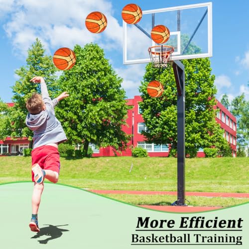 Basketball Return Attachment for Hoop Heavy Duty Basketball Rebounder with 6 Hooks, Basketball Accessories for Indoor and Outdoor, Basketball Hoop Rebounder for Solo Play and Practice, Metal, Black
