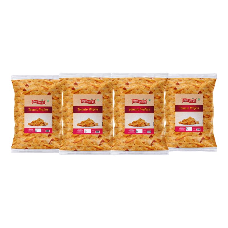 Image of OKHLI MUSAL BRAND Aloo Chips Wafers Fried Potato Chips Wafers Indian Snacks Namkeen | Marwari Tomato Tango Flavour, Crunchy Chips & Snacks | Bachcho Ka Favourite Savoury Snack-1Kg*4Pack