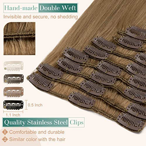 Benehair Clip In Hair Extensions Seamless Light Clip On Real Hair Weft 8Pcs 10Inch Remy Human Hair Extensions Silky Straight Natural Hair Extensions Real Human Hair Light Brown #TOP3