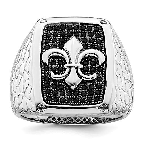 925 Sterling Silver Black Cubic Zirconia Cz Mens Band Ring Size 10.00 Man Fleur De Lis Fine Jewelry For Dad Mens Gifts For Him