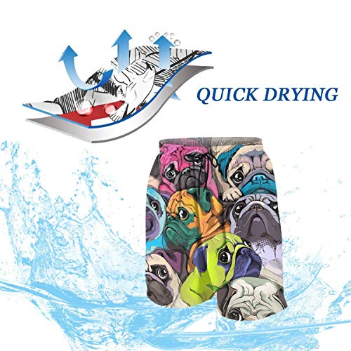 Colorful Pug Dogs Teens Swim Trunks 20" Stretch Quick Dry Swimwear Surf Board Beach Shorts Summer4