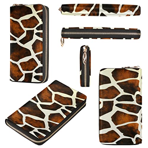 TropicalLife Wallets For Women Giraffe Texture Pattern Gold Zip Around Credit Card Holder Organizer Long Wallet Large Capacity Lightweight Ladies Purse 5