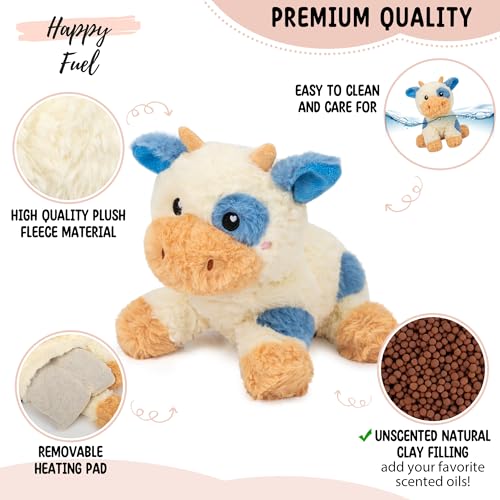Image of Cow Microwavable & Weighted Stuffed Animals - 1.5 Lbs Unscented Heating Pad for Period Cramps Pain Relief and Anxiety, Cute Cow Plush Toys Gifts for Women Girls Adults and Kids by Happy Fuel