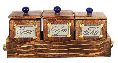 Handmade Wooden Canisters Tea Coffee Sugar Storage Container Set