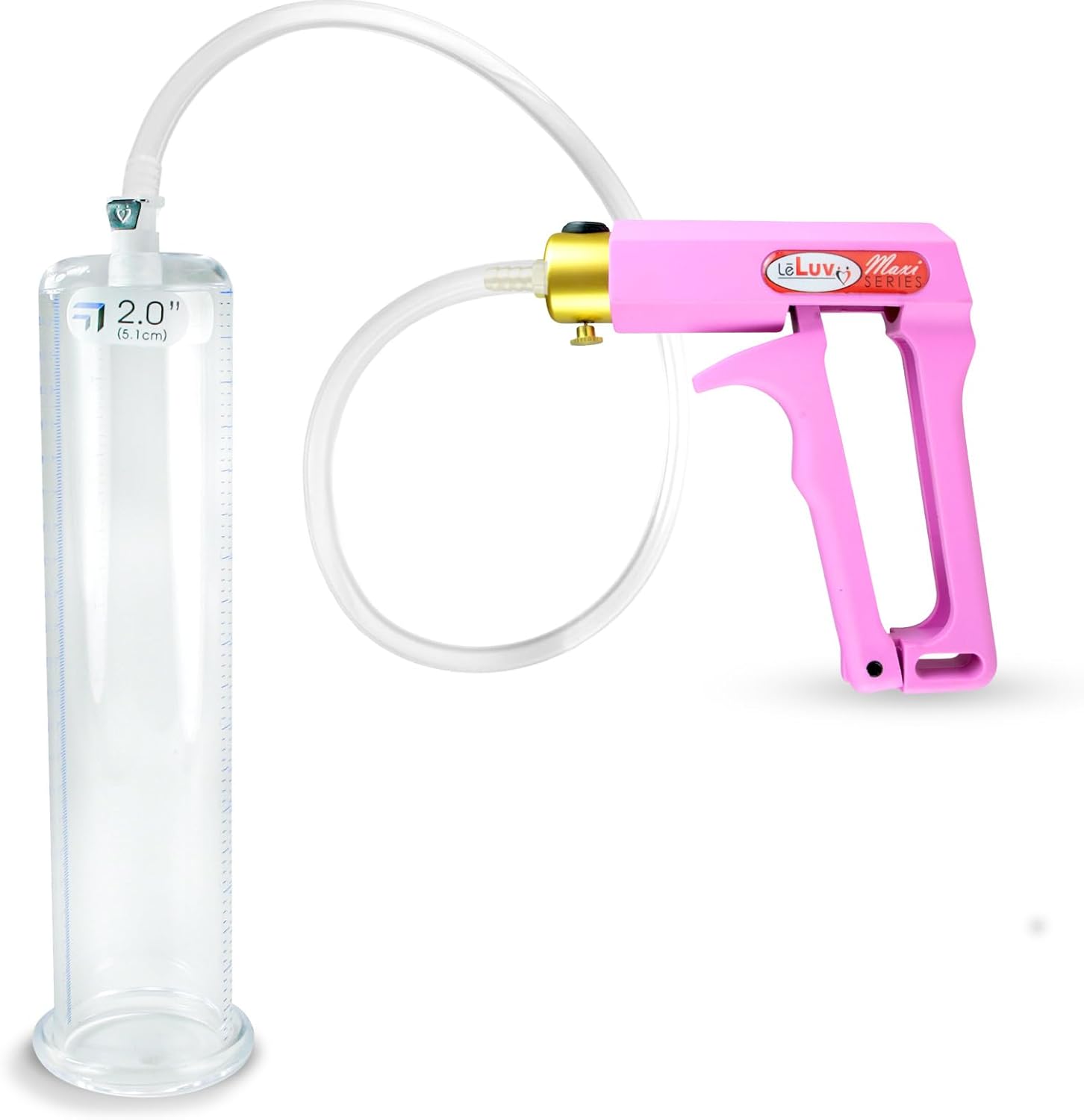 LeLuv Penis Pump Maxi Pink Nylon Handle with Clear Hose - 9 inch Length x 2 inch Diameter Cylinder