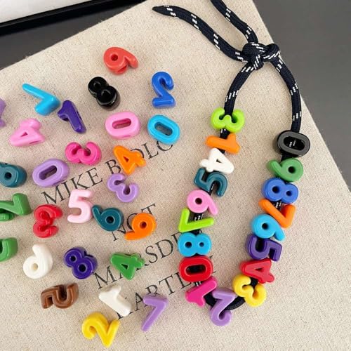 DanLingJewelry 200Pcs Random 0-9 Number Acrylic Bracelets Necklaces Beads with Large Hole Colorful 3D Number Beads for Jewelry Making DIY