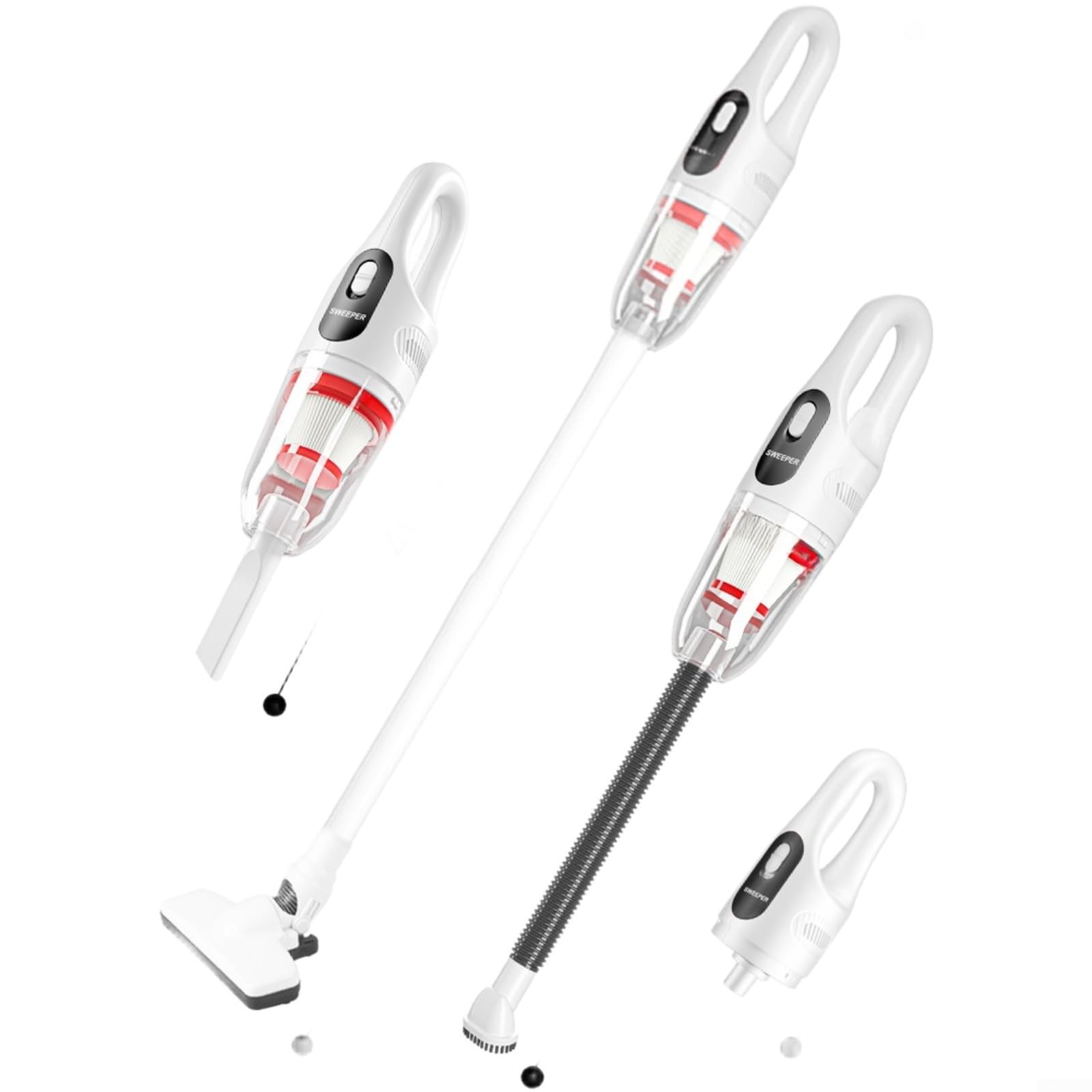 Aspirapolvere senza fili 20000Pa Aspirapolvere Portatile 3 in 1 Spazzola Leggero 0,55 kg per Casa Auto Ufficio Pavimento Divano Bianco 20 Min Runtime