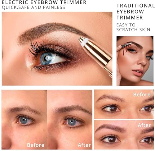 VIFORA 2-in-1 Eyebrow Trimmer for Women - Facial Hair Remover Machine For Women - Face,Upper Lips,Cheek, Chin and Nose Hair Remover, USB RECHARGEABLE Epilator With Ring Light (Gold Colour) - Image 7