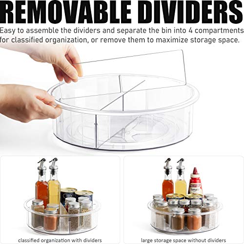 Tiblue Lazy Susan Cabinet Organizer -Round Clear Spinning Organization & Storage Container Bin Turntable Plastic Condiment Spice With Dividers For Pantry Kitchen Fridge Bathroom Makeup(12 Inch-2 Pack) #TOP4