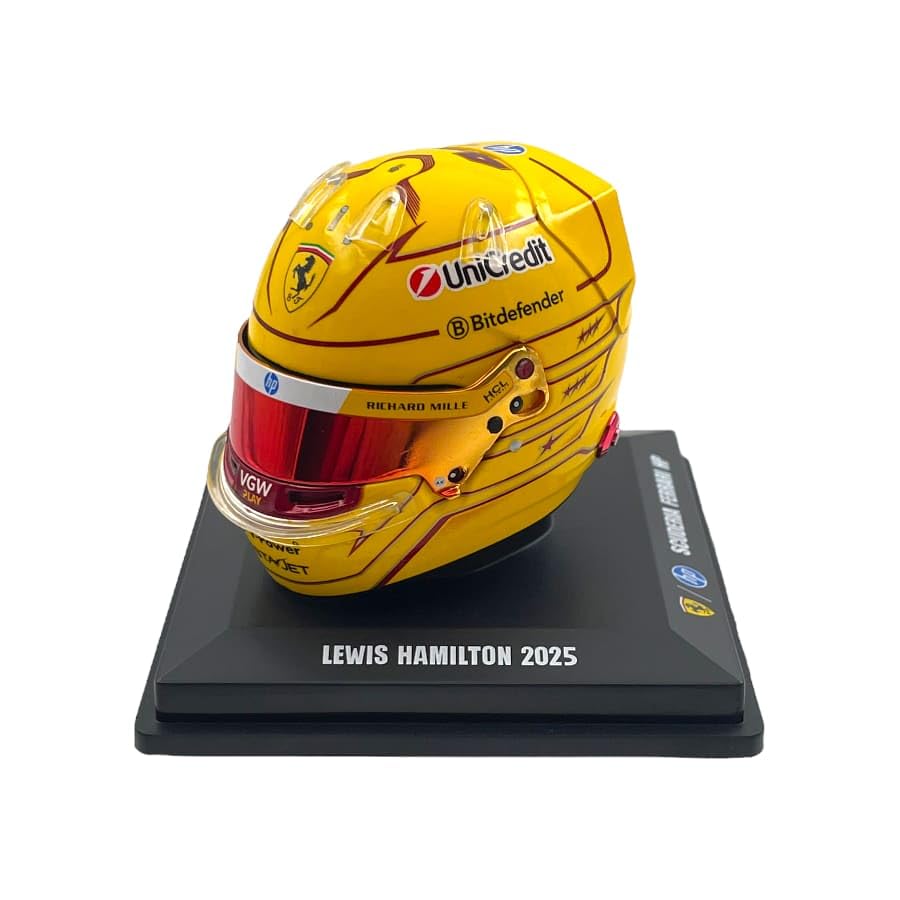 Spark Model Scuderia F1 Team Oficjalny LookSmart Lewis Hamilton 2025 Special Edition Fiorano Test Mini kask w skali 1/5, żółty