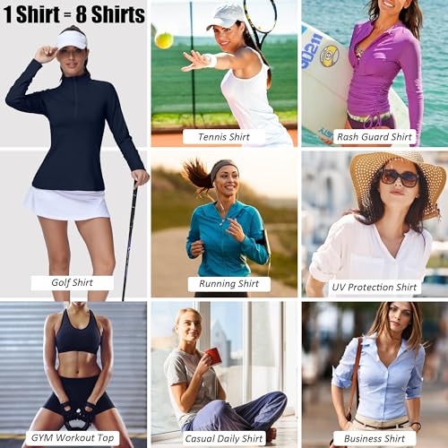 Image of GGOV Golf Shirts for Woman UPF 50+ Sun Protection Quick Dry Lightweight Long Sleeve Polo Shirts for Woman Rash Guard