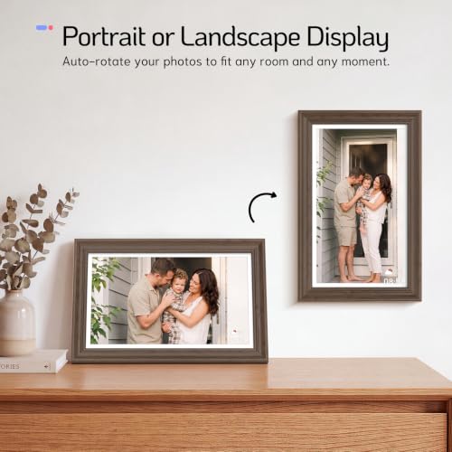 Image of NexFoto Touchscreen Digital Picture Frame 15.6'', FHD WiFi Digital Photo Frame, Wood Electronic Frame 64GB, Add Pics from Google Photos, Share Videos via APP /USB, for Mom /Grandparents /Birthday, Walnut