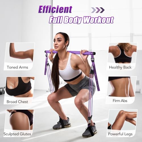 Image of Upgraded Pilates Bar Kit with Resistance Bands Natural Latex for Women & Men, Heavy-Duty Stainless Steel Multifunctional Yoga Pilates Stick for Home Gym Exercise Fitness Equipment Full-Body Workouts