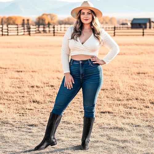 SheSole Wide Calf Knee High Boots for Women (Fits 14"-18" Calves) - Low Heel & Adjustable Buckle | Roomy Square Toe | Full Side Zipper | Straight-Leg for Style & Comfort3