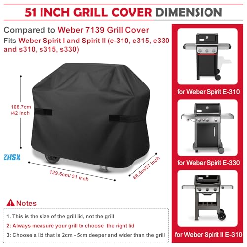 Grill Cover,51 inch Heavy Duty Grill Cover for Outdoor Grill,600D Waterproof Anti-UV Fade-Resistant Barbecue Gas Cover with Adjustable Straps for Weber,Genesis,Charbroil and More Grills
