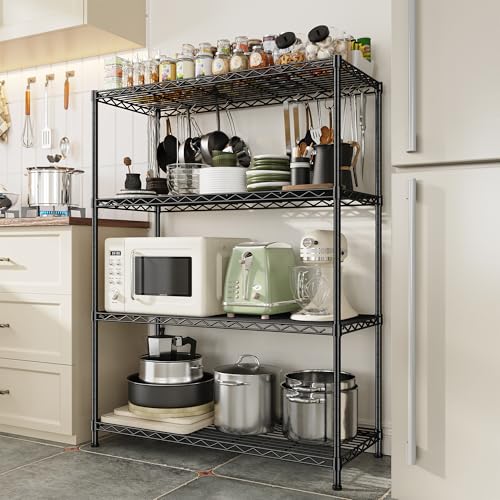Image of DurayLoly 4- Shelf Metal Shelving Unit Adjustable Storage Shelves Heavy Duty Garage Shelving Steel Wire Shelving for Laundry Bathroom Kitchen Pantry Closet Garage Black, 35.6Wx16Dx54H,2pc