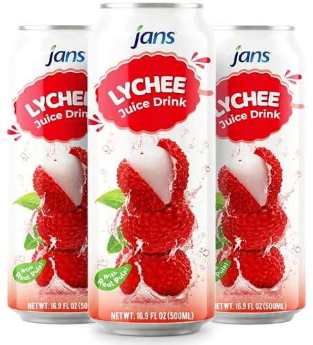 Image of Lychee Juice Drink with Pulp, 16.9 oz (Bulk Pack of 12) by Jans - Fat-Free, Cholesterol-Free, Refreshing Taste of the Tropics