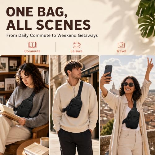 Image of Simptech Crossbody Sling Bag - RFID Blocking Anti-Theft Chest Pack - 500D Nylon Fanny Pack, Hidden Pocket & Cut-Resistant Strap for Running, Travel & Everyday Workout