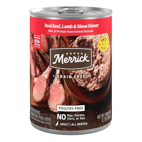 Merrick Grain Free Premium And Natural Canned Dog Food, Soft And Healthy Wet Recipe, Real Beef Lamb And Bison - (Pack of 12) 12.7 oz. Cans