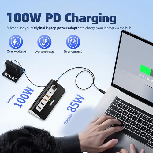 Image of intpw USB C Hub, P9 PRO USB C Hub Multiport Adapter with 4K HDMI, PD 100W, Type-C & 2 USB A 3.2 10Gbps, 2 USB A 2.0, SD /TF Card Reader, Aluminum USB Hub for Laptop, iPhone 17 Series, MacBook, iPad