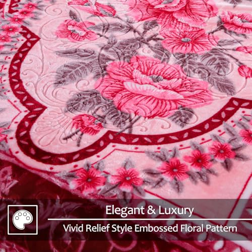 Image of JYK Soft Fleece Bed Blanket King Size A&B Pattern Rose /Rose - 520GSM Fuzzy Cozy Luxury Warm Blanket Microfiber, 2 Ply Reversible Room Home Decor Christmas Decorations, 83 inch x 91 inches, 5.7 LB