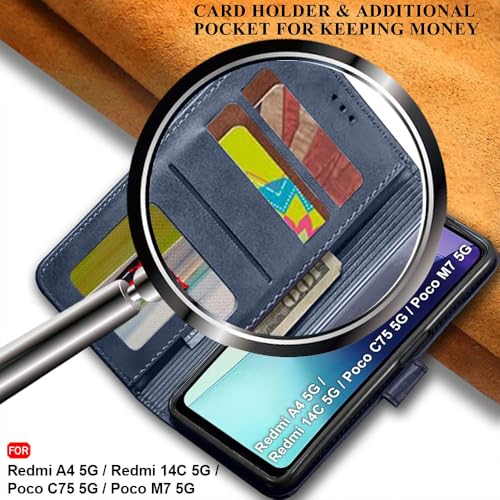 Image of TheGiftKart Flip Back Cover Case for Mi Redmi A4 5G / Redmi 14C 5G / Poco C75 5G / Poco M7 5G | Dual-Color Leather Finish | Inbuilt Stand & Pockets | Flip Back Cover (Faux Leather, Blue & Sky)