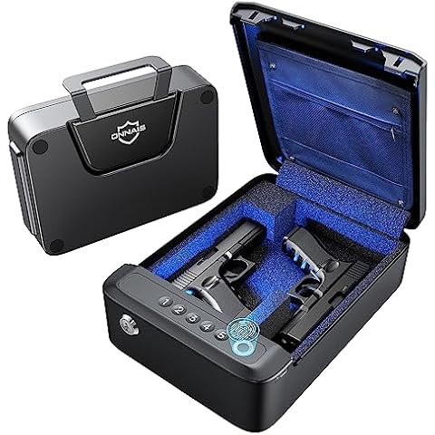 ONNAIS Alloy SE Rechargeable Portable Gun Safe, Biometric Gun Safe for Pistols, Fingerprint Handgun Safe with Keys, Keypad, Pistol Safe for Travel Nightstand Beside Home Cover