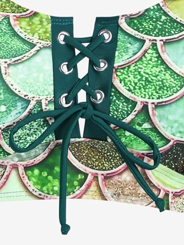 Rosegal Plus Size Women 3 Piece Tankini Swimsuit Holographic Mermaid Scale Print Lace-up Bathing Suit Swimwear4