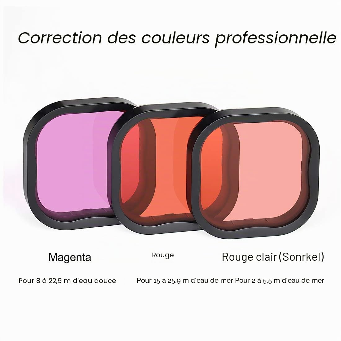 SOONSUN Lot de 3 filtres de plongée pour GoPro Hero 8 9 10 11 12 13 - Boîtier étanche Officiel - Rouge, Rouge Clair, Magenta - Correction de Couleur pour vidéo et Photographie sous-Marines