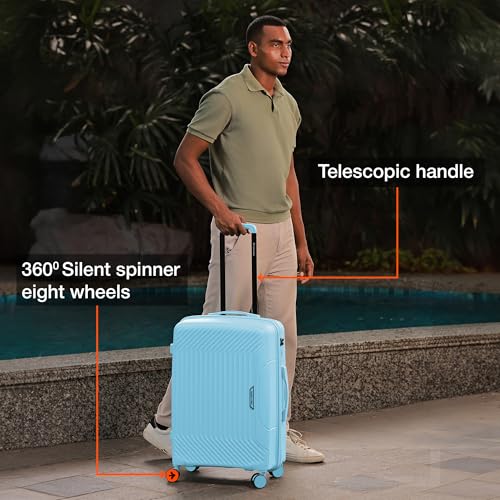 Image of Nasher Miles Coorg Hard-Sided Polypropylene Luggage Set of 2 | 55cm & 65cm | 8 Wheels Small & Medium Trolley Bag for Travel | Suitcase (Sky Blue)